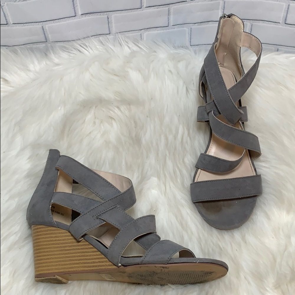 Torrid Strappy Grey Suede Wedges Size 8 Wide